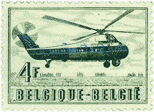 An old fashioned stamp from Belgium with helicopter